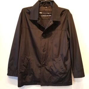 Claiborne Men's Black Rain Coat Pockets‎ Short Comfortable Long Sleeve Size L
